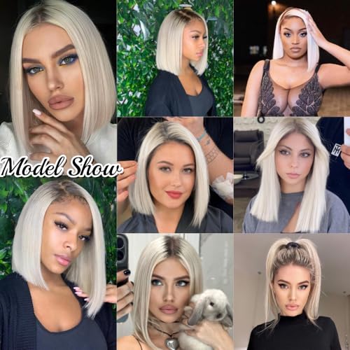 Ombre Ash Blonde Wigs Human Hair, Glueless Pre plucked Bleached Knots perruque humain sans colle glueless wig human hair ready to wear