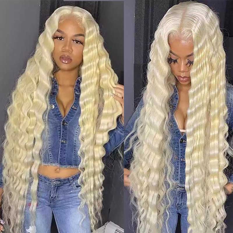 613 Blonde Hair Wig Loose Deep Wave Crimped Hair 13x4 HD Lace Human Hair Wigs