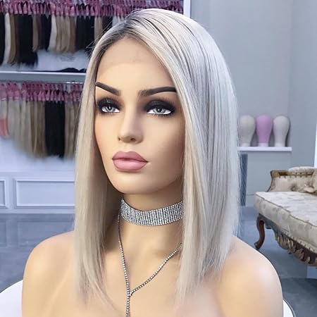 Ombre Ash Blonde Wigs Human Hair, Glueless Pre plucked Bleached Knots perruque humain sans colle glueless wig human hair ready to wear