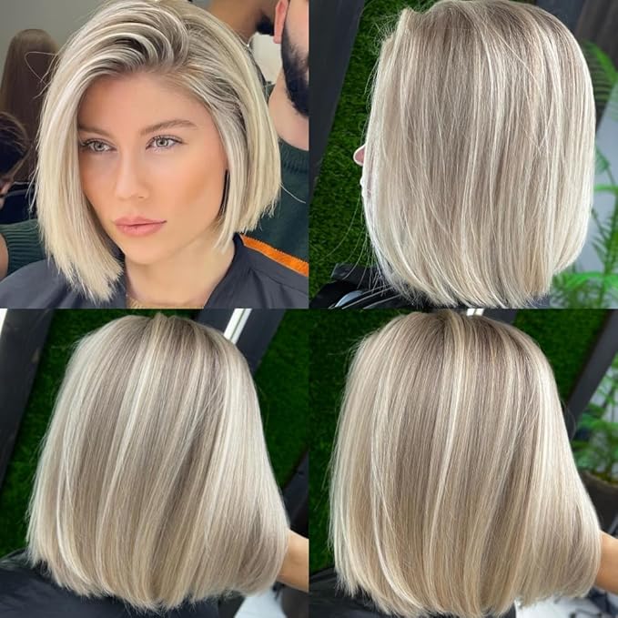 Ombre Ash Blonde Wigs Human Hair, Glueless Pre plucked Bleached Knots perruque humain sans colle glueless wig human hair ready to wear