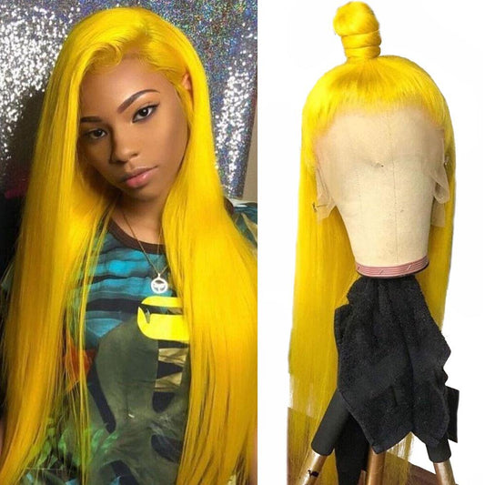10''-30'' 13x4 Yellow Human Hair Lace Front Wig – Pre-Plucked HD Lace, 200% Density, Glueless Straight