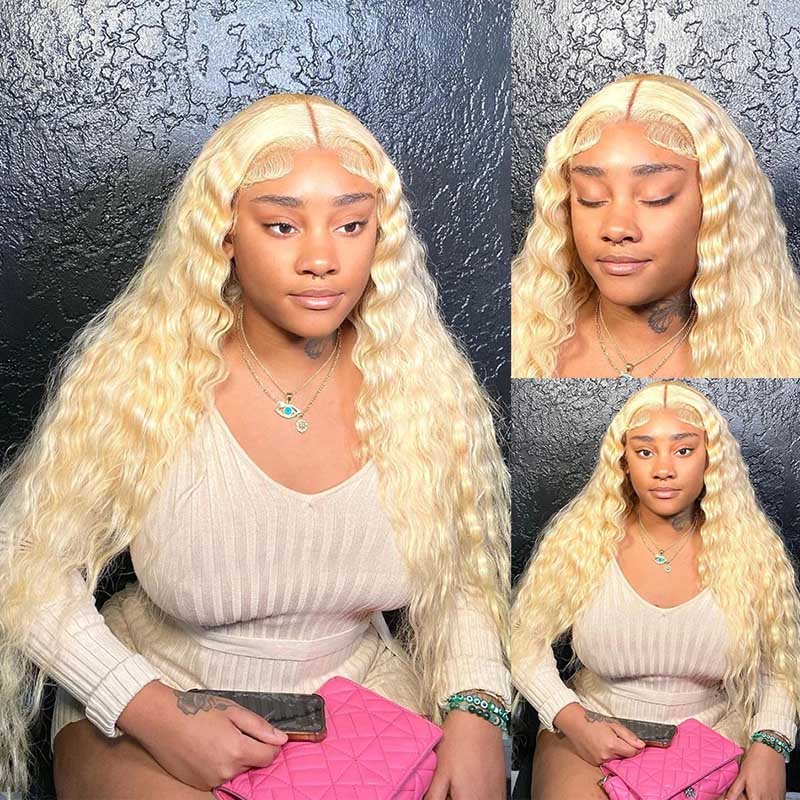 613 Blonde Hair Wig Loose Deep Wave Crimped Hair 13x4 HD Lace Human Hair Wigs