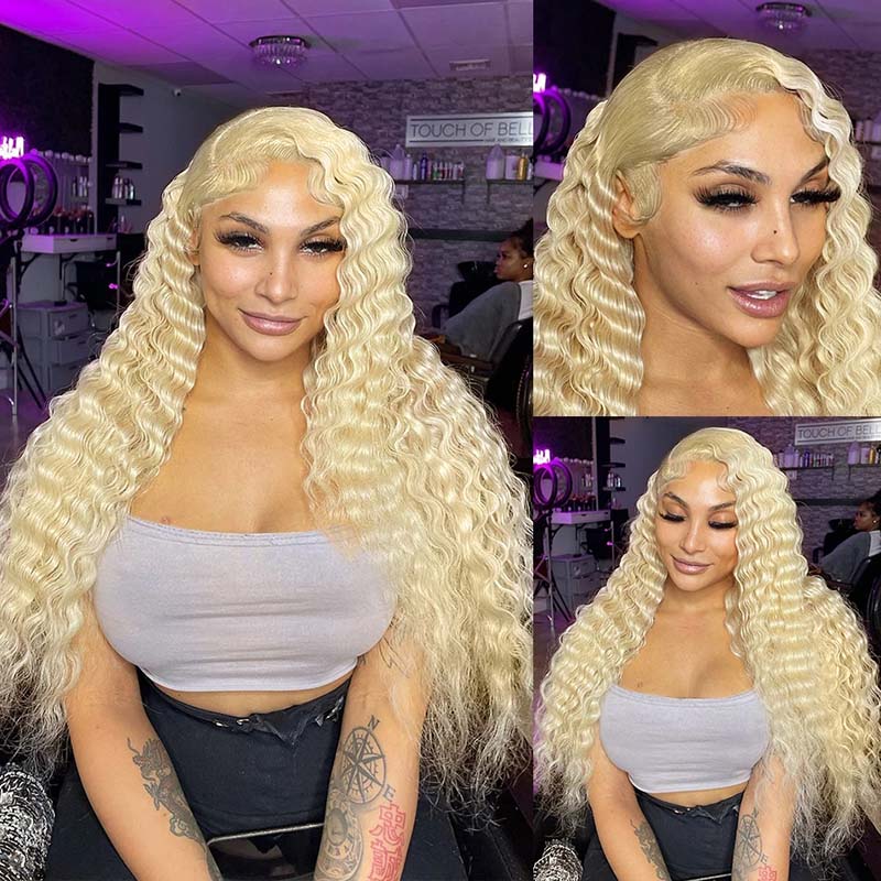 613 Blonde Hair Wig Loose Deep Wave Crimped Hair 13x4 HD Lace Human Hair Wigs