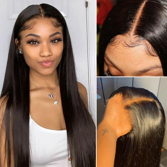 Dialove Peruvian Lace Front Wig Peruvian Straight Hair Wigs 100% Human Hair Wigs With Baby Hair For Black Women