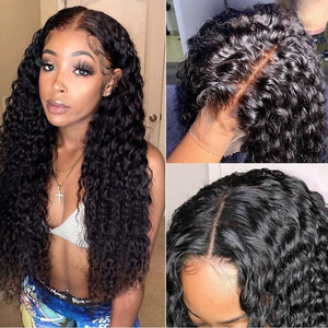 CHEAP 180% Brazilian Deep Wave Frontal Wigs Curly Lace Front Human Hair Wigs Wet And Wavy T PART Transparent Lace Frontal Wigs