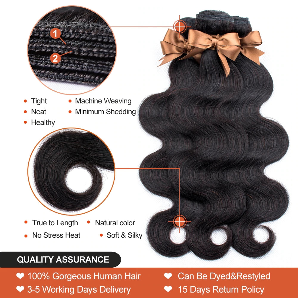 Dialove Peruvian Hair Bundles Body Wave Human Hair Extensions Long Remy Hair Natural Color 1/3/4 Piece Hair Weave