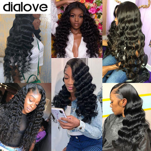 Dialove Loose Deep Wave Wig 13x4 LaceFront Wig Human Hair Wigs 180 Density Pre-plucked Brazilian Hair Wigs For Black Women