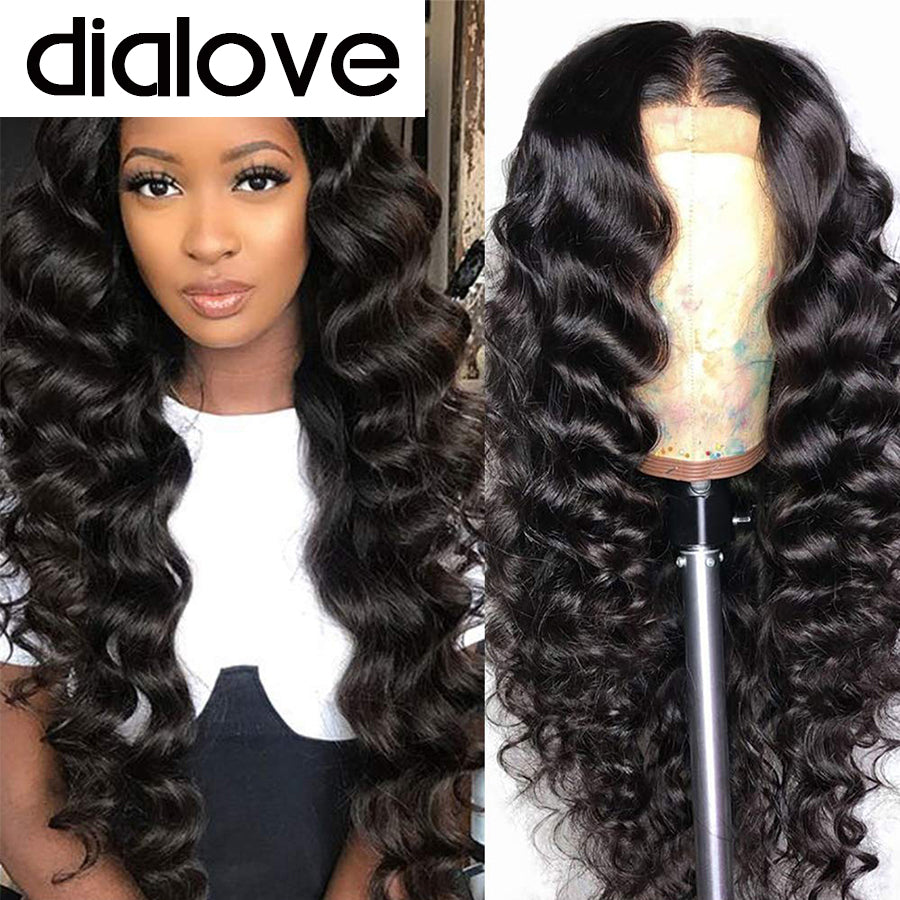 Dialove Loose Deep Wave Wig 13x4 LaceFront Wig Human Hair Wigs 180 Density Pre-plucked Brazilian Hair Wigs For Black Women
