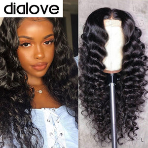 Dialove Loose Deep Wave Wig 13x4 LaceFront Wig Human Hair Wigs 180 Density Pre-plucked Brazilian Hair Wigs For Black Women