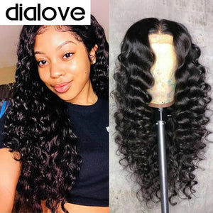 Dialove Loose Deep Wave Wig 13x4 LaceFront Wig Human Hair Wigs 180 Density Pre-plucked Brazilian Hair Wigs For Black Women