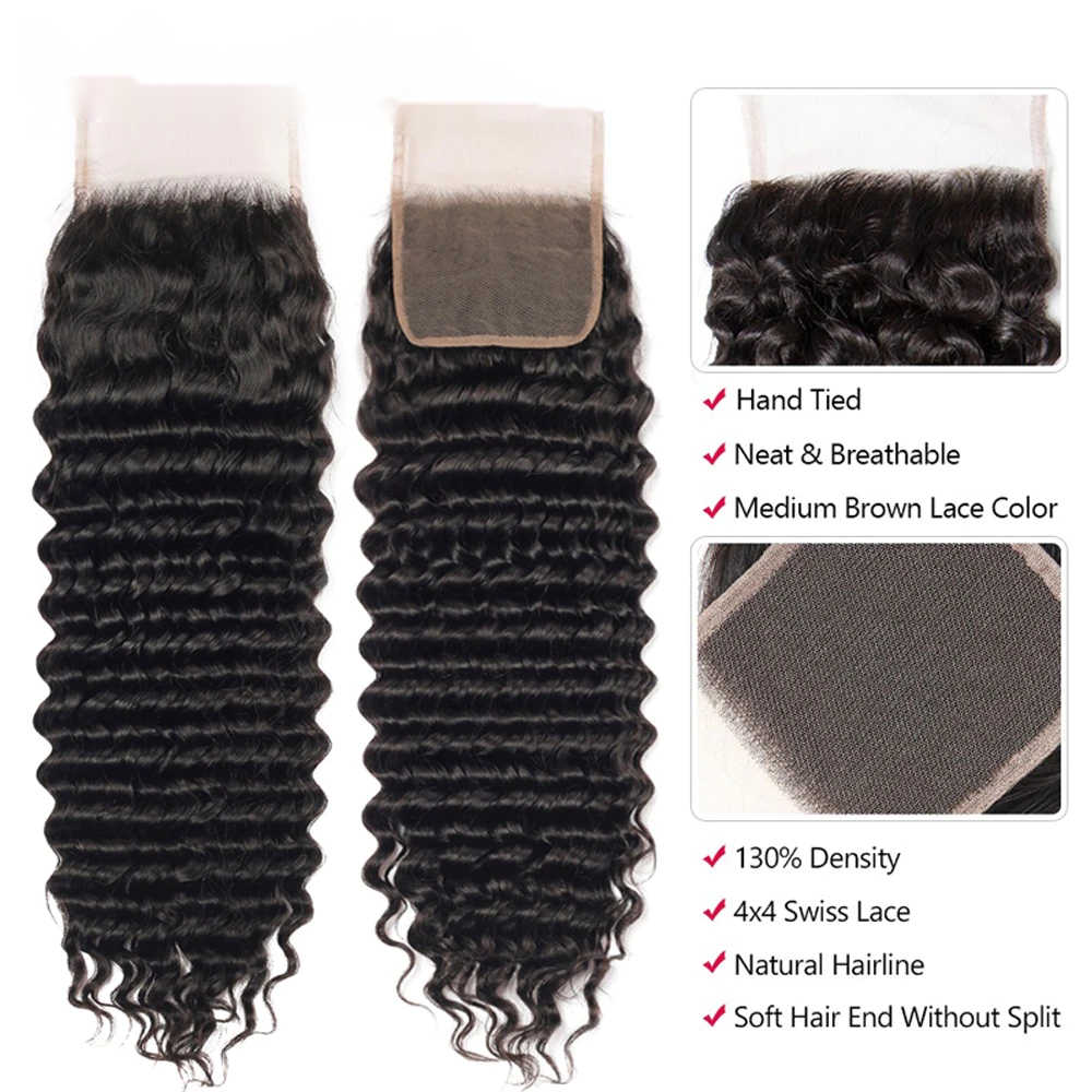 Dialove  Hair Deep Wave Bundles With Closure Curly Brazilian Deep Wave Bundles With Closure Brazilian Human Hair Weave Bundles