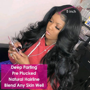 Dialove Hair Pre Plucked Virgin Hair Body Wave HD Lace Closure Wigs Amazing Lace Melted Match All Skin
