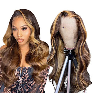 Highlight Ombre Lace Front Wigs Human Hair Colored 4/27 Body Wave Brazilian Ombre Blonde Human Hair Wigs for Black Women