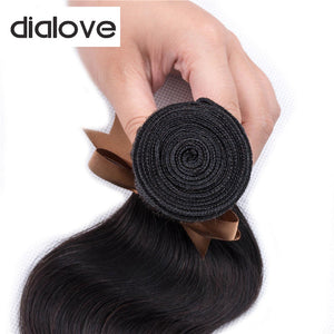 Dialove Peruvian Hair Bundles Body Wave Human Hair Extensions Long Remy Hair Natural Color 1/3/4 Piece Hair Weave