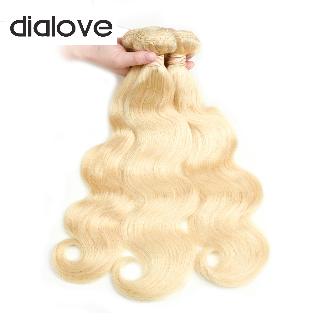 Dialove 613 Blonde Bundles With Closure Brazilian Remy Body Wave Human Hair Weave 613 Honey Blonde 3 Bundles With Closure