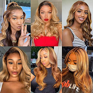 Highlight Ombre Lace Front Wigs Human Hair Colored 4/27 Body Wave Brazilian Ombre Blonde Human Hair Wigs for Black Women