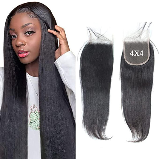 Dialove Pre Plucked Top Lace Closure For Women 1B 4X4  Straight Natural Color