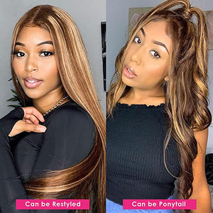 Highlight Ombre Lace Front Wigs Human Hair Colored 4/27 Body Wave Brazilian Ombre Blonde Human Hair Wigs for Black Women