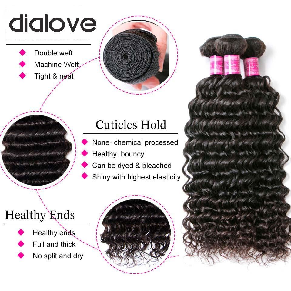 10A Dialove Brazilian Human Hair Deep Wave 1/3/4 Bundles Natural Color 100% Human Hair 8-30 Inches Remy Hair Extensions For Woman