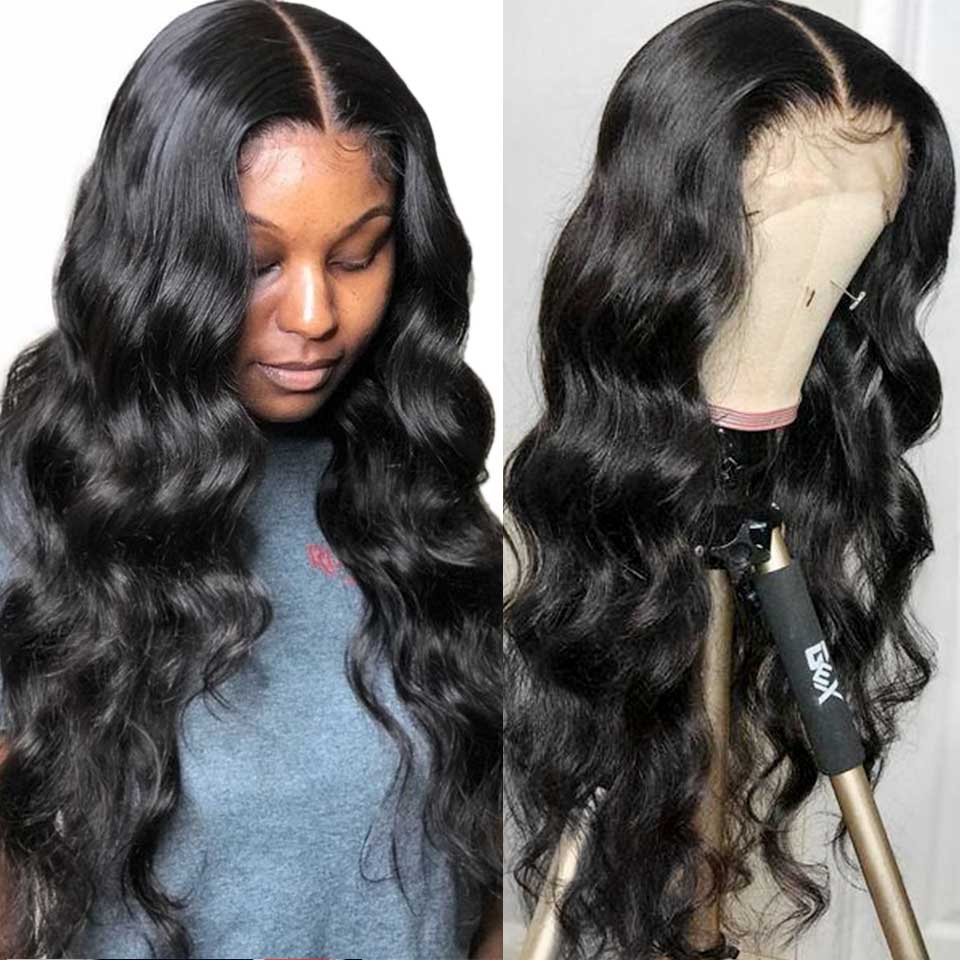 Aircabin Body Wave 30 Inch 13x1+1x6 T Part Lace Wigs Glueless Brazilian Remy Human Hair Transparent Lace Closure Wigs For Women