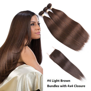 Dialove #4 Straight Bundles With Closure Brazilian Remy Bundles 100% Human Hair Straight Bundles With 4x4 Lace Closure