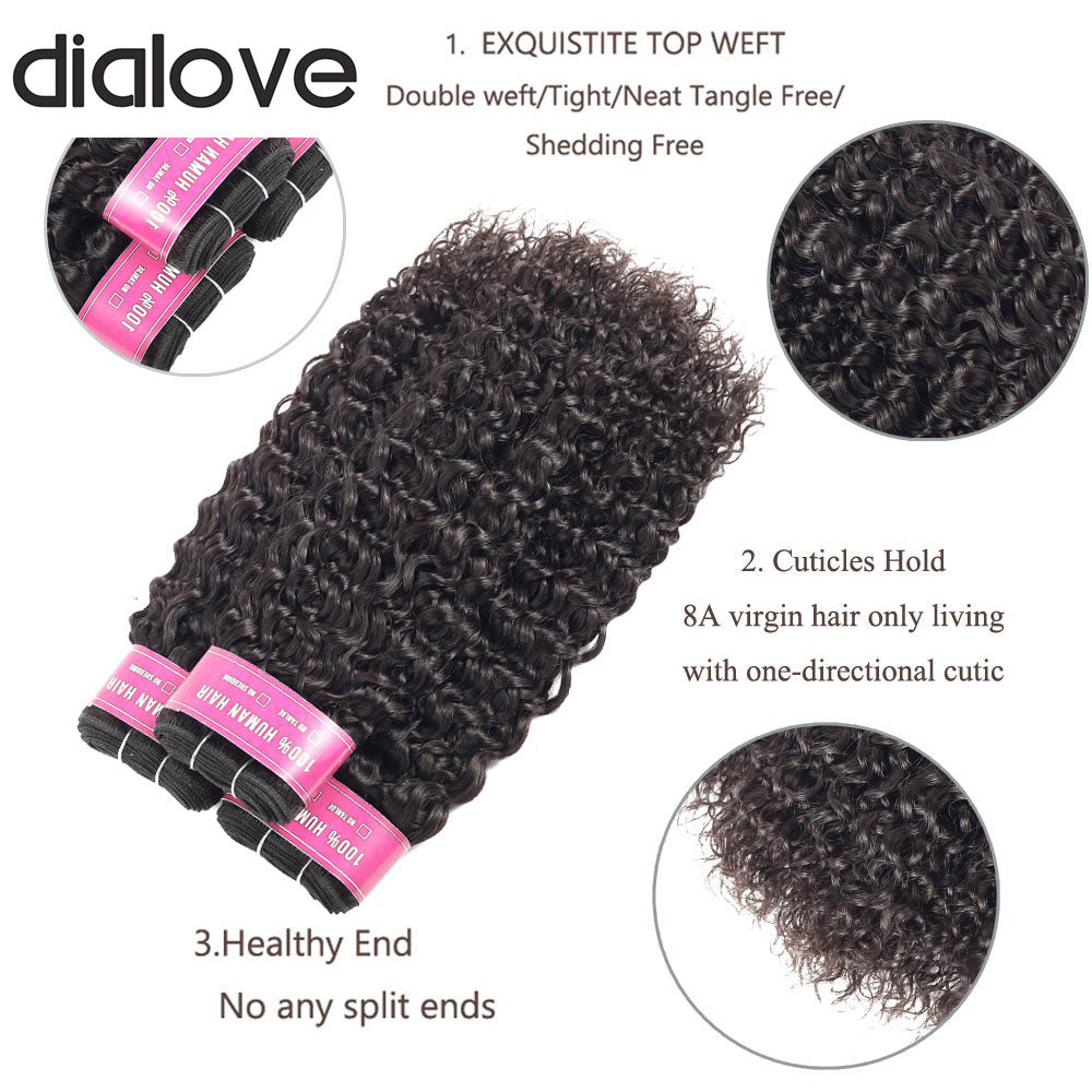 Dialove Brazilian kinky Curly Bundles With Lace Frontal Closure Free Part 13x4" Swiss Lace Remy Human Hair Bundles With Closure