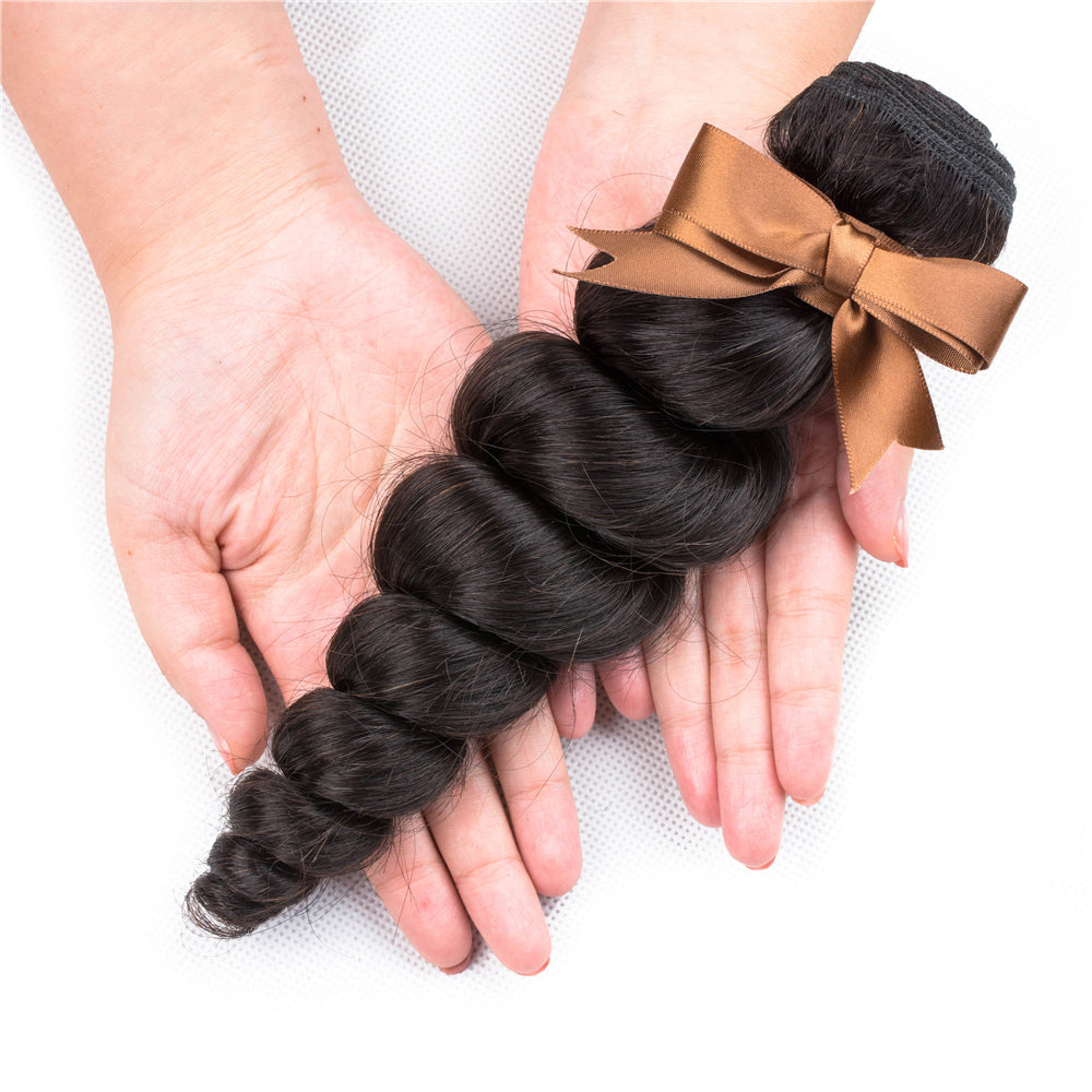 Dialove Hair Brazilian Hair Weave Bundles With Closure Remy Human Hair 3 Bundles With Closure Loose Wave Bundles With Closure