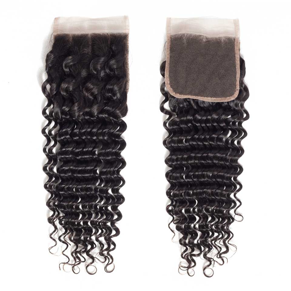 Dialove Hair 10A Brazilian Deep Wave Hair Weave Bundles Natural Color 100% Human Hair weaving 3 Piece With Closure 8-30inch Remy Hair Extension