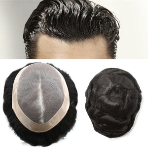 100% Human Hair Toupee For Men Mono Lace With NPU Human Hair Toupee 6inch