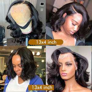 Dialove Brazilian 13x4 Lace Wigs Pre Plucked With Baby Hair Body Wave 150% Human Hair Wigs Short Body Wave Bob Wigs For Women