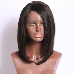 Dialove 13x6 Short Bob Lace Front Wigs Human Hair Natural Wave Indian Non-remy Natural Black Pre Plucked Bleached Knots For Women