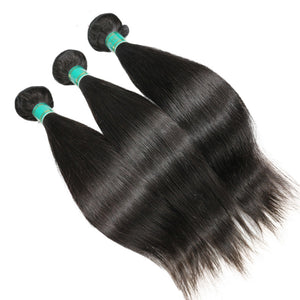 10A Brazilian Virgin Hair Straight Human Hair 3 PCS Bundles with Lace Closure 4x4 Unprocessed Human Hair Extensions Dialove Hair