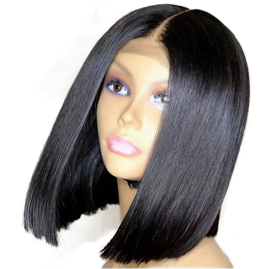 Dialove 13x6 Short Bob Lace Front Wigs Human Hair Natural Wave Indian Non-remy Natural Black Pre Plucked Bleached Knots For Women