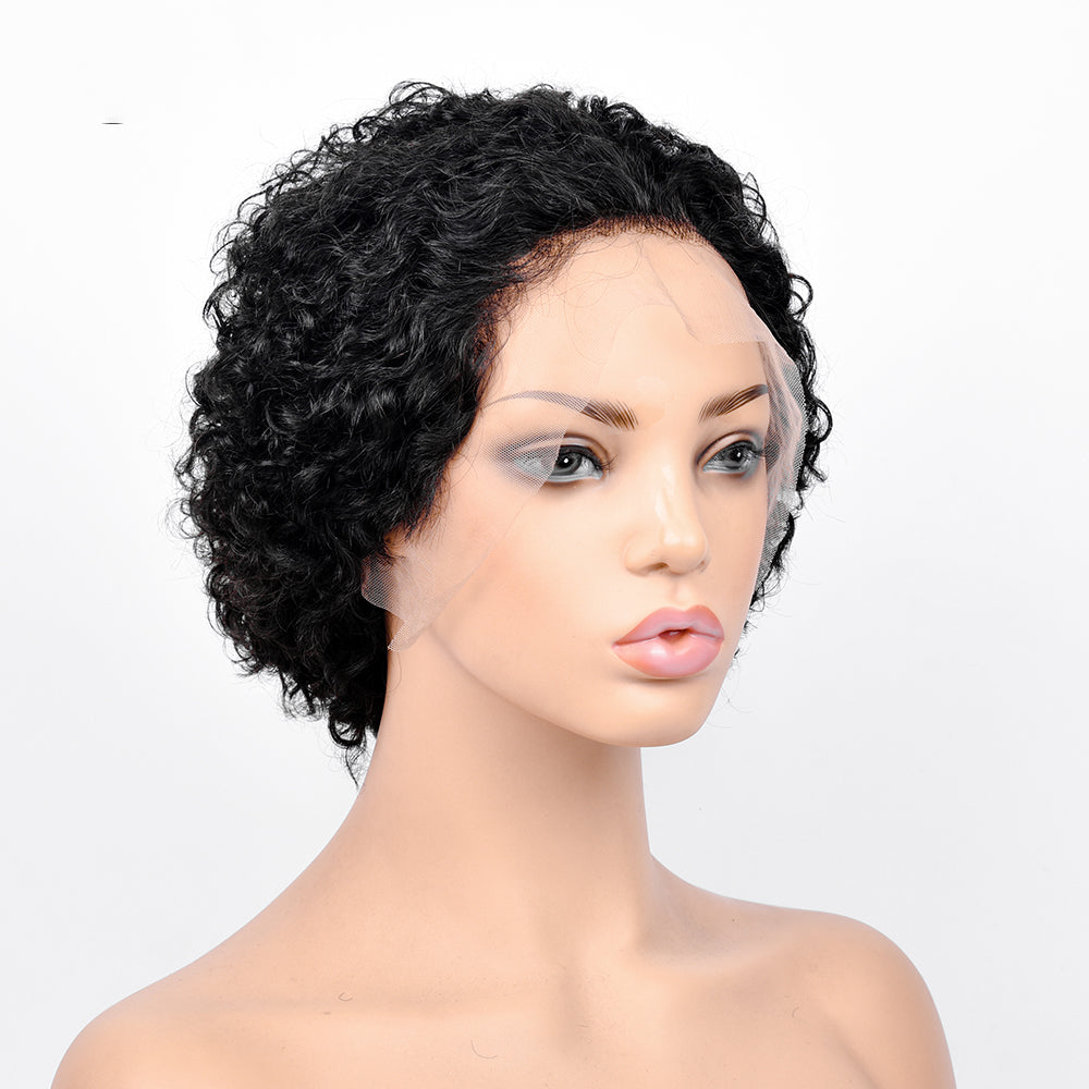 Curly Front Lace Human Hair Short Wigs Bob Wigs Remy Brazilian Hair Glueless Lace Frontal Wig For Women Natural Black Hair