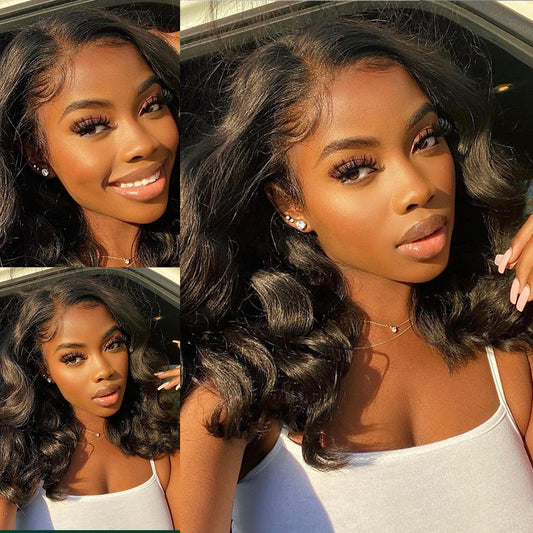 Dialove Brazilian 13x4 Lace Wigs Pre Plucked With Baby Hair Body Wave 150% Human Hair Wigs Short Body Wave Bob Wigs For Women