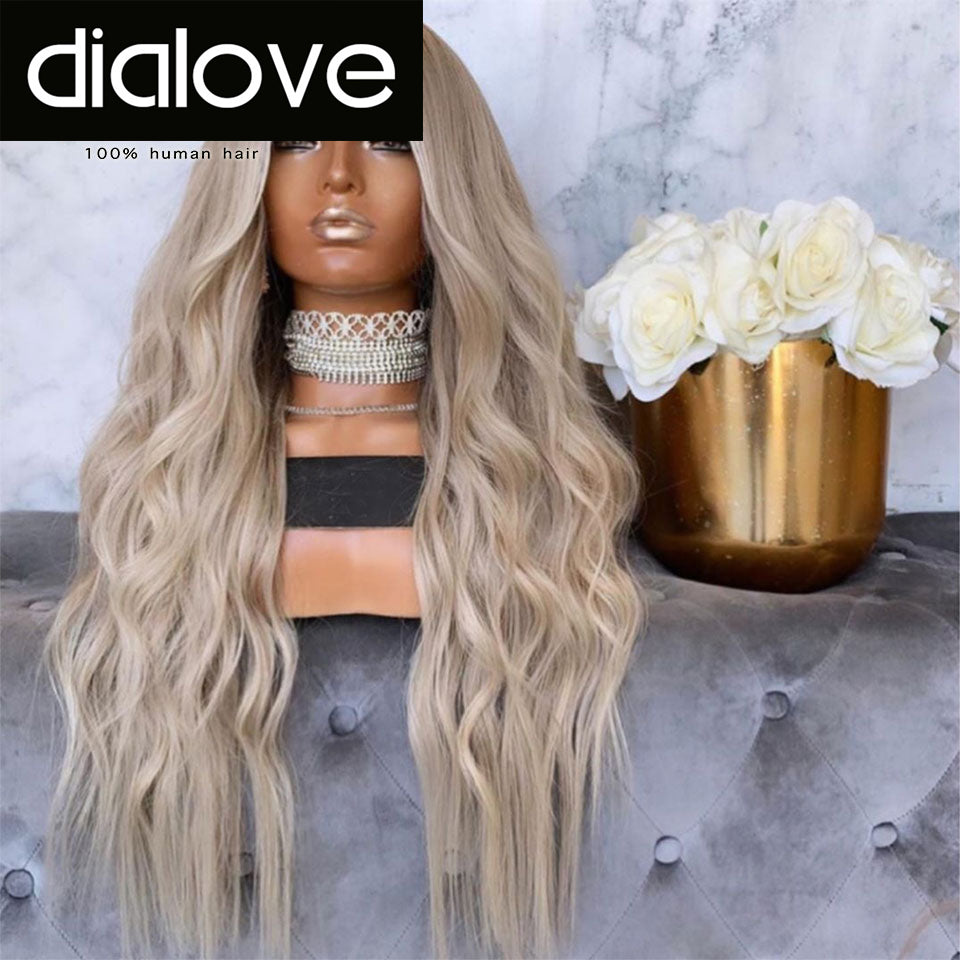 Dialove Blonde Highlights Lace Front Wig Pre Plucked Brazilian Remy Loose Wave Wig Ombre Human Hair Wigs for Black Women
