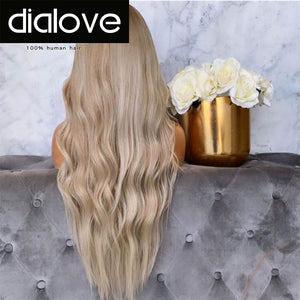 Dialove Blonde Highlights Lace Front Wig Pre Plucked Brazilian Remy Loose Wave Wig Ombre Human Hair Wigs for Black Women