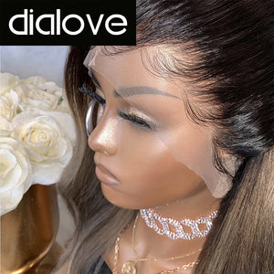 Dialove Blonde Highlights Lace Front Wig Pre Plucked Brazilian Remy Loose Wave Wig Ombre Human Hair Wigs for Black Women