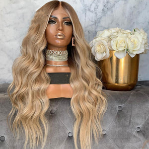 Dialove Blonde Highlights Lace Front Wig Pre Plucked Brazilian Remy Loose Wave Wig Ombre Human Hair Wigs for Black Women