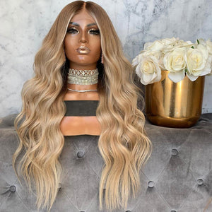 Dialove Blonde Highlights Lace Front Wig Pre Plucked Brazilian Remy Loose Wave Wig Ombre Human Hair Wigs for Black Women