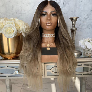 Dialove Blonde Highlights Lace Front Wig Pre Plucked Brazilian Remy Loose Wave Wig Ombre Human Hair Wigs for Black Women