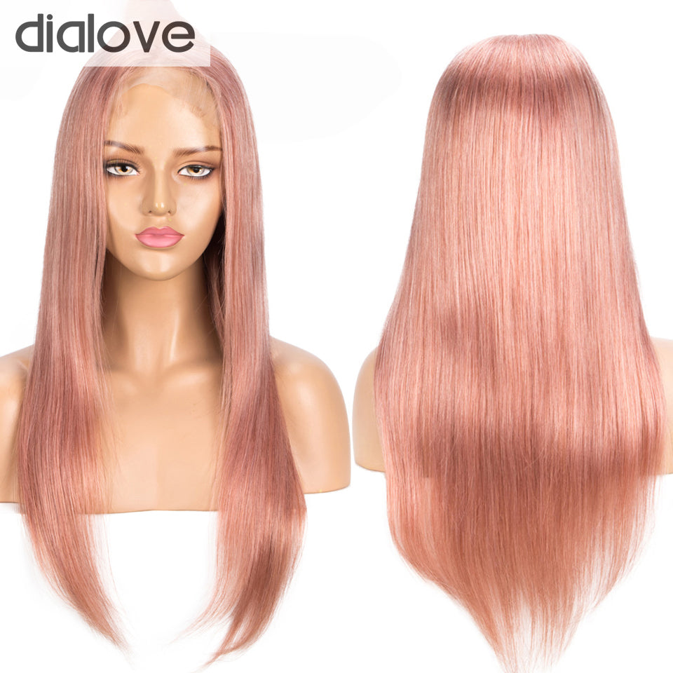Full Lace Wigs 100% Human Hair Light Pink Straight 20''