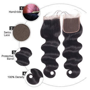 Dialove  Brazilian Hair Body Wave 3 Bundles With Closure Human Hair Bundles With Closure Lace Closure Remy Human Hair Extension