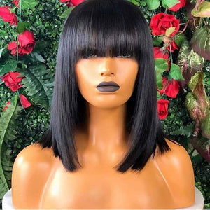 lace front human hair wigs with bangs short afro bob wig For Black Women Natural brazilian swiss lace Remy Hair preplucked