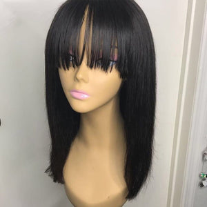 lace front human hair wigs with bangs short afro bob wig For Black Women Natural brazilian swiss lace Remy Hair preplucked