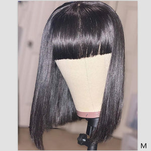 lace front human hair wigs with bangs short afro bob wig For Black Women Natural brazilian swiss lace Remy Hair preplucked