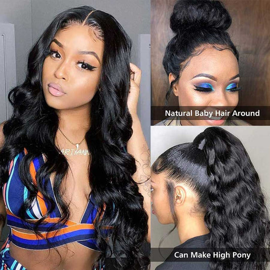 DIALOVE Body Wave Lace Front Wigs Human Hair Pre Plucked 13x4 HD Transparent Lace Frontal with Baby Hair 150 Density Glueless Wigs for Black Women Natural Color 24 inch
