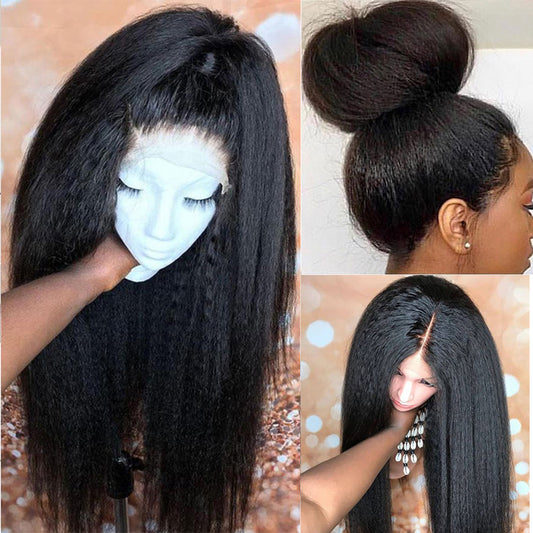Dialove 13*4 Lace Front Human Hair Wigs Kinky Straight Wig PrePlucked Remy Yaki Lace Wig HD 13X6 Lace Front Wig For Black Women