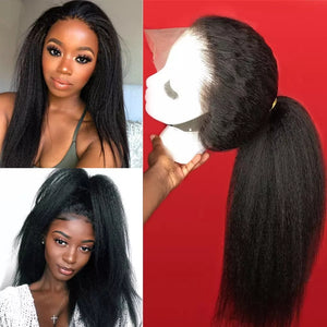 Dialove 13*4 Lace Front Human Hair Wigs Kinky Straight Wig PrePlucked Remy Yaki Lace Wig HD 13X6 Lace Front Wig For Black Women