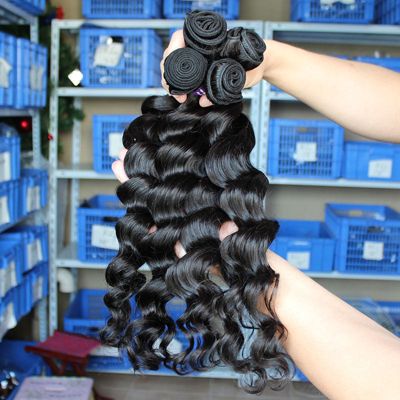 Loose Wave Bundles Virgin Brazilian Hair Weave Bundles 100% Human Hair Bundle Extension One Piece Natural Black Color Dialove